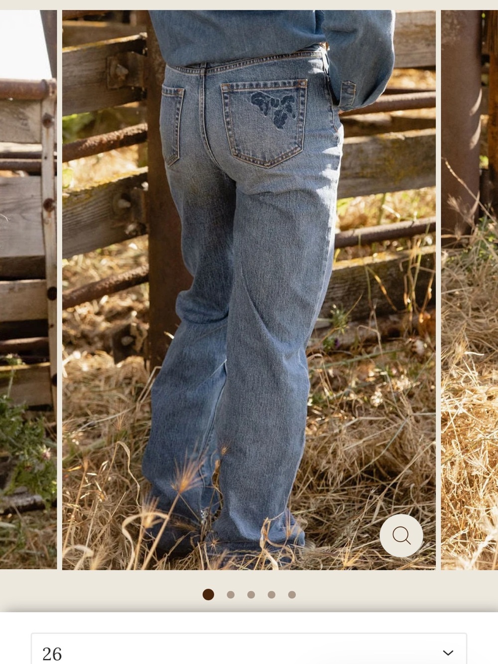 Women’s Wide-Leg Blue Denim Jeans with Embroidered Back Pocket - Picture 5 of 6